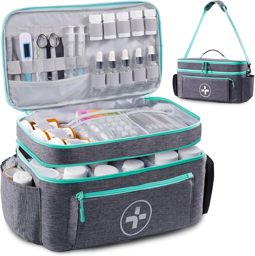 BAGSFY organisateur de sacs de médecine de voyage, sac médical vide, organisateur de bouteilles de pilule pour la maison, grand entreposage des médicaments, cas de transport de voyage trousse de premiers soins sacs vides, trousse d'urgence.