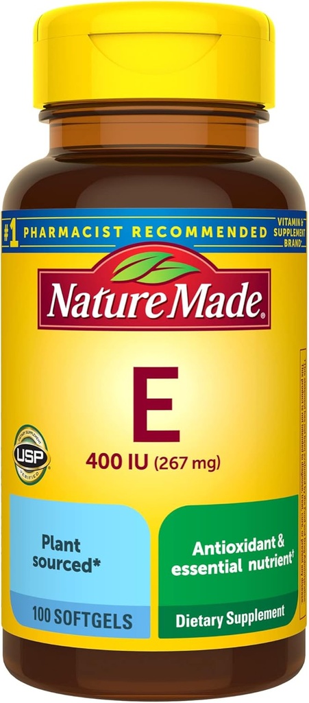 Nature faite vitamine E 267 mg (400 UI) d-Alpha, supplément alimentaire pour le soutien antioxydant, 100 softgels, 100 jours d'approvisionnement