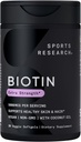 Sports Research® Biotine 5 000mcg à l'huile de noix de coco biologique - Biotine (Vitamine B7) pour une peau et des cheveux sains* - pour les femmes et les hommes - Vegan, non-OGM, sans gluten et sans soja - 30 softgels végétariens