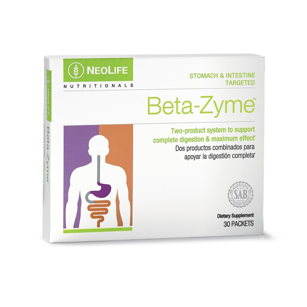 NeoLife - Beta-Zyme Digestive Enzyme Blend Tablet - Plant-Sourced Digestive Enzymes, Betaine Hcl, Ox Bile, Digestion Supplements - 30 Packets