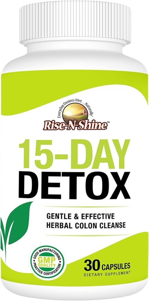 Rise-N-Shine 15 jours Detox Cleanse - Gut Health Support pour les femmes et les hommes avec Senna Leaf et Cascara Sagrada (30 capsules)