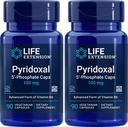 Prolongation de la durée de vie Pyridoxal-5'-Phosphate Caps P5P 100 mg, 90 gélules (paquet de 2) - Supplément avancé de vitamine B6