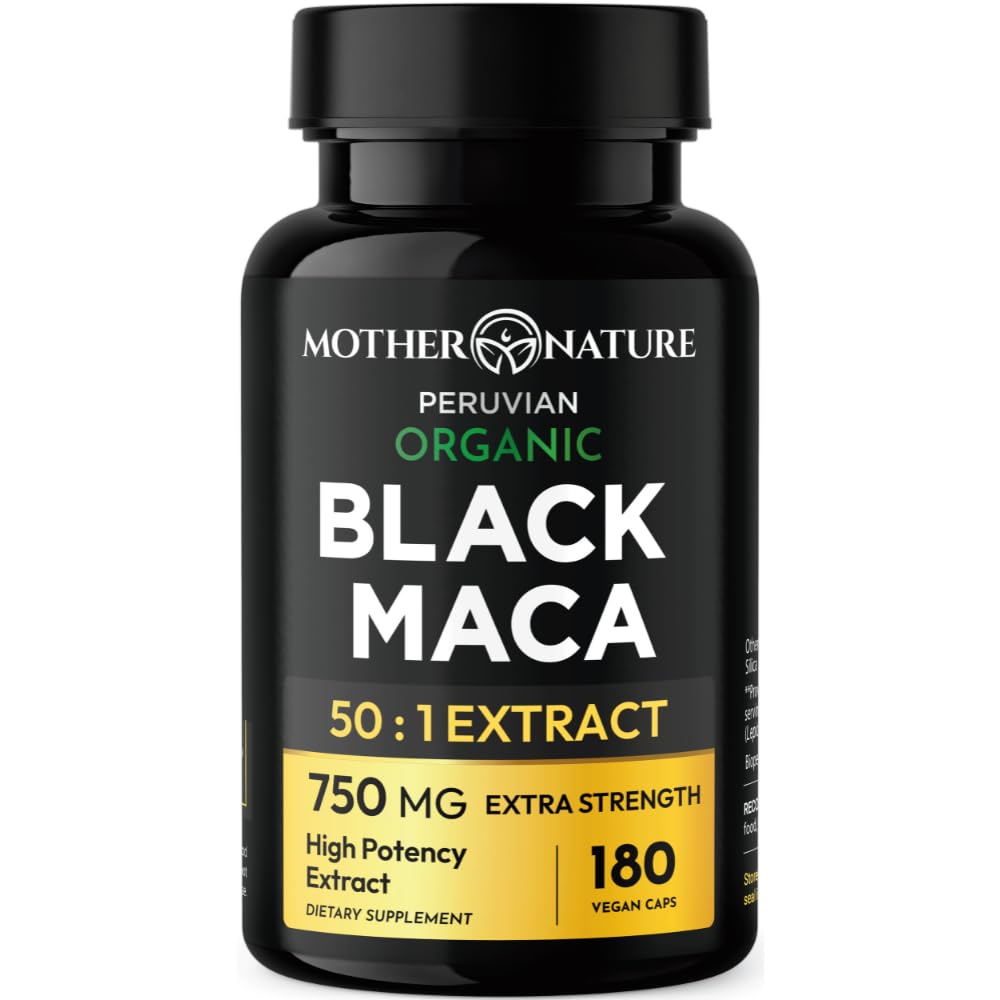Black Maca Root 50:1 Extrait 37 500mg – 180 Capsules Bio Péruvien Maca Peruana Supplément pour les hommes