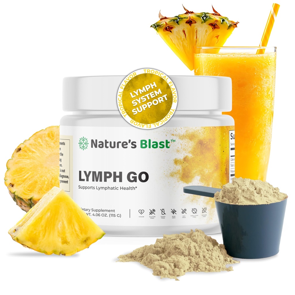 Lymph Go - Supplément de drainage lymphatique pour les femmes et les hommes - Support du système lymphatique - avec Bromelain, Echinacea, Burdock Root, Dandelion, Rutin, Kelp & More - 4.06 Oz - 30 Servants - Arôme Tropical