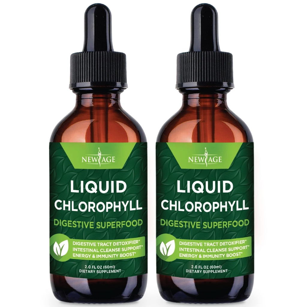 Nouvelles gouttes liquides de chlorophylle d'AGE - Concentré naturel – Supports du système de stimulation de l'énergie, de digestion et d'immunité, désodorisant interne, fonction hépatique - (2 Fl Oz (paquet de 2))