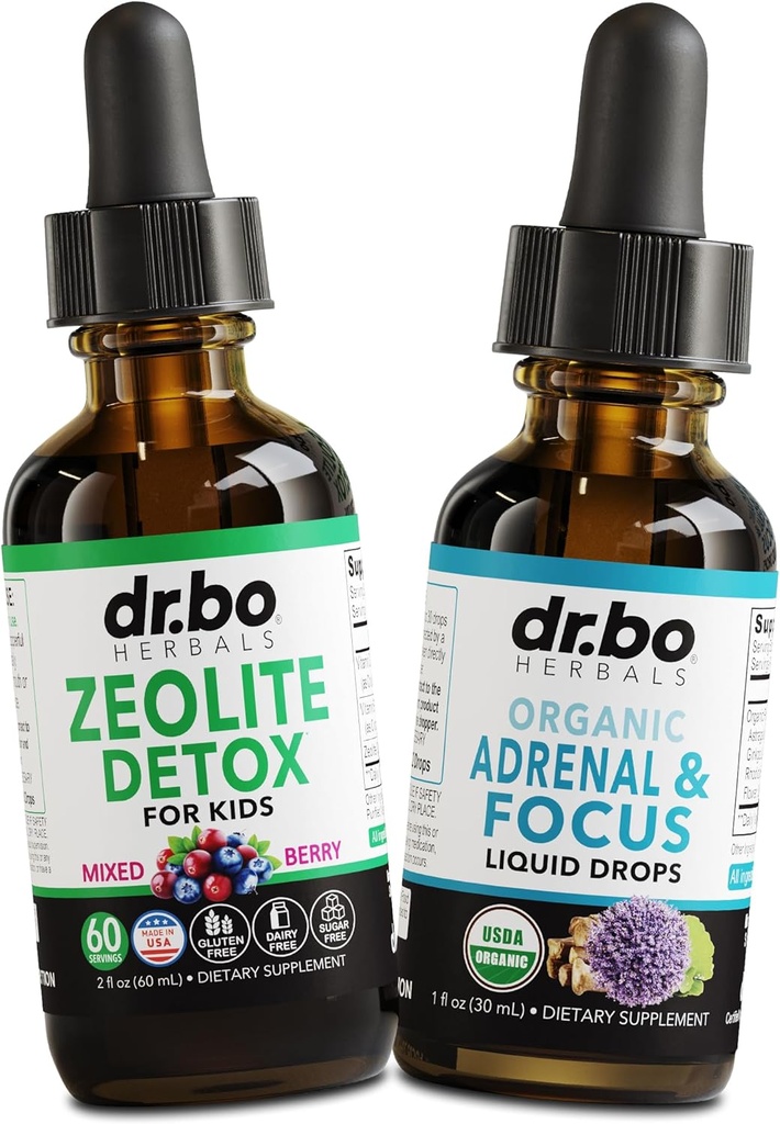 Zeolite Detox & Support de focalisation adrénale - Clinoptilolite Zeolite pour les enfants et les adultes gouttes liquides avec des vitamines B12 & D - Adrénale biologique et focalisation pour le cerveau naturel calme, la fatigue de la mémoire Stress Attention