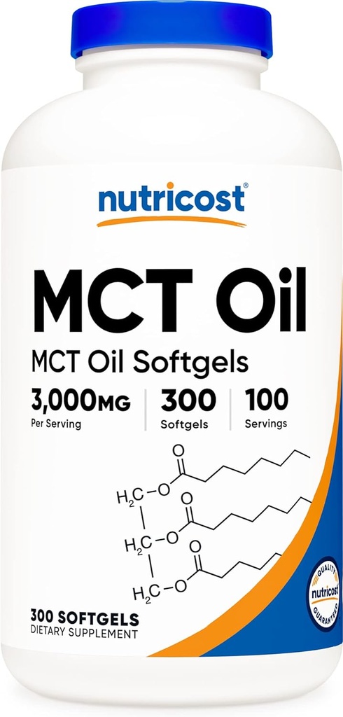 Nutricost MCT Oil Softgels 1000mg, 300 SFG (3,000mg Serv) - Great for Keto, Ketosis, and Ketogenic Diets