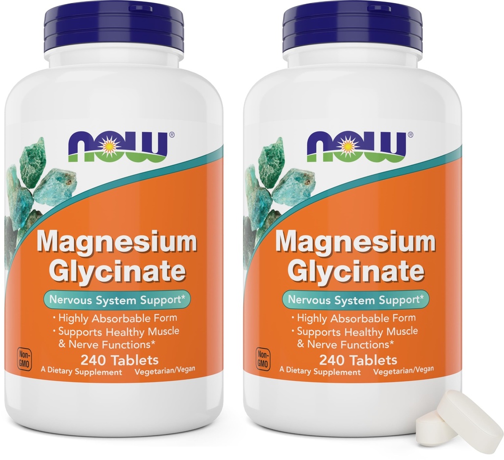 Now Foods Magnesium Glycinate, 240 Tablets (Pack of 2) - Supports Healthy Muscle and Nerve Functions - Non-GMO