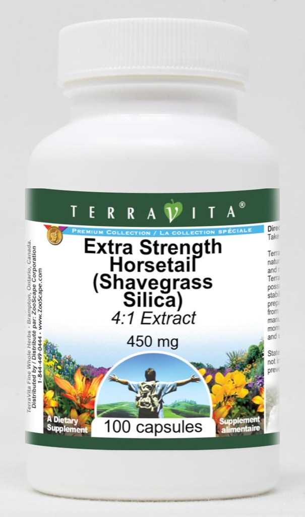 Extra Strength Horsetail (Shavegrass Silica) 4:1 Extrait - 450 mg (100 capsules, ZIN: 514199) - 3 boîtes