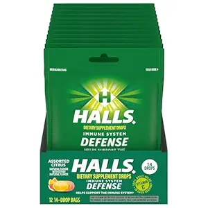 HALLS Defense Assortiment d'agrumes Vitamine C gouttes, 12 paquets de 14 gouttes (168 gouttes totales)