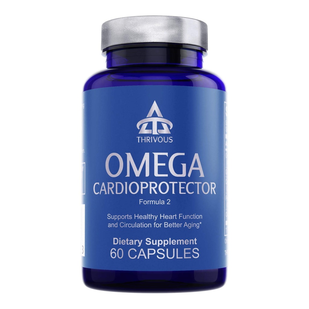 Thrivous Omega Cardioprotector – Supplément de support cardiaque et circulatoire avancé avec AvailOm Omega-3, Ail, Gotu Kola, Oligopin Pine Bark – 60 Capsules Vegan