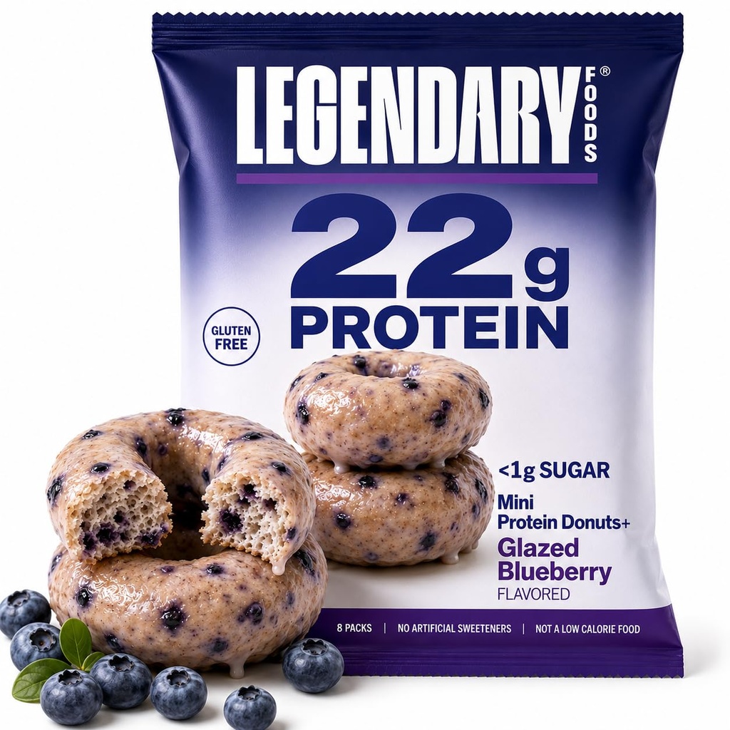 Legendary Foods High Protein Donuts, Blueberry, Low Carb, Low Sugar | Healthy Protein Snacks for Adults, Kids, Diabetic and GLP-1 Diet Friendly Keto Snack, Gluten Free