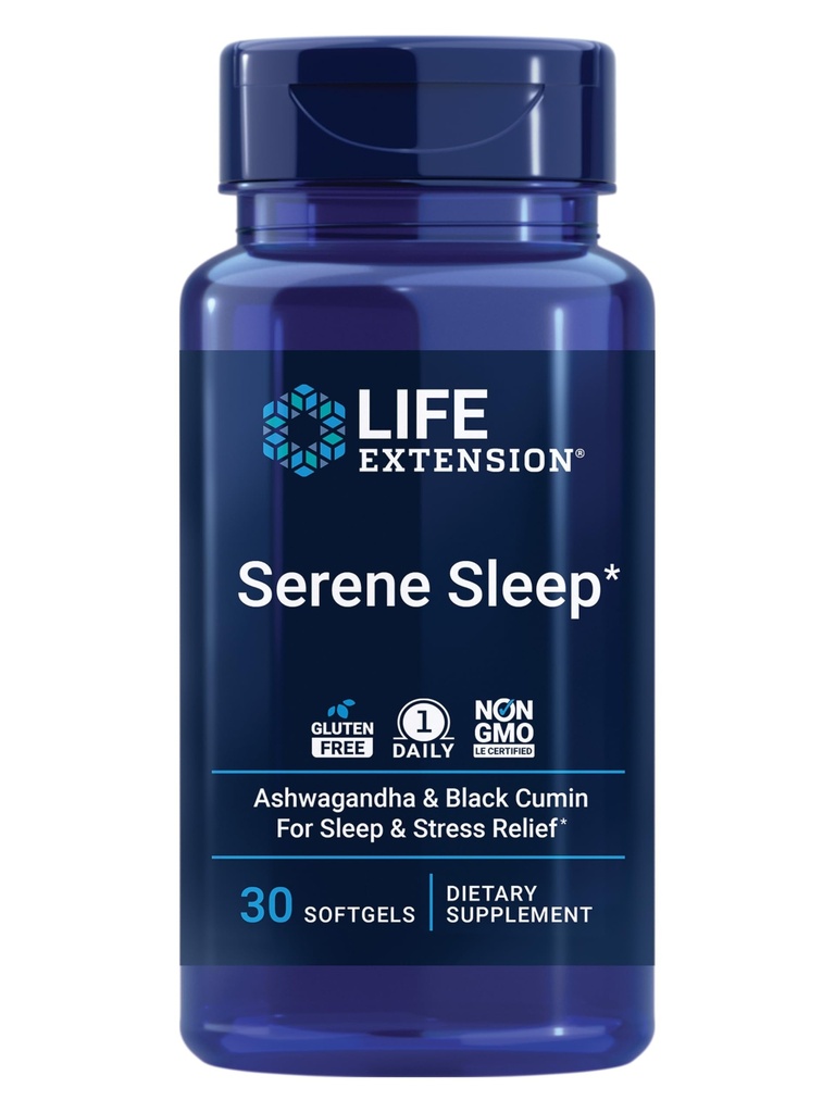 Durée de vie Séréne Sommeil – Ashwagandha, Cumin noir – Supplément sommeil, Calme, Relaxation, Soutien sommeil Sans Melatonine – Une fois par jour, sans gluten, sans OGM – 30 Softgels