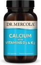 Dr Mercola Calcium avec des vitamines D3 et K2 - Soutient la santé des os et du coeur* - Calcium avec des vitamines D3 et K2 - Eggshell-Derved - Non-OGM, sans gluten et sans soja - 90 capsules (90 portions)