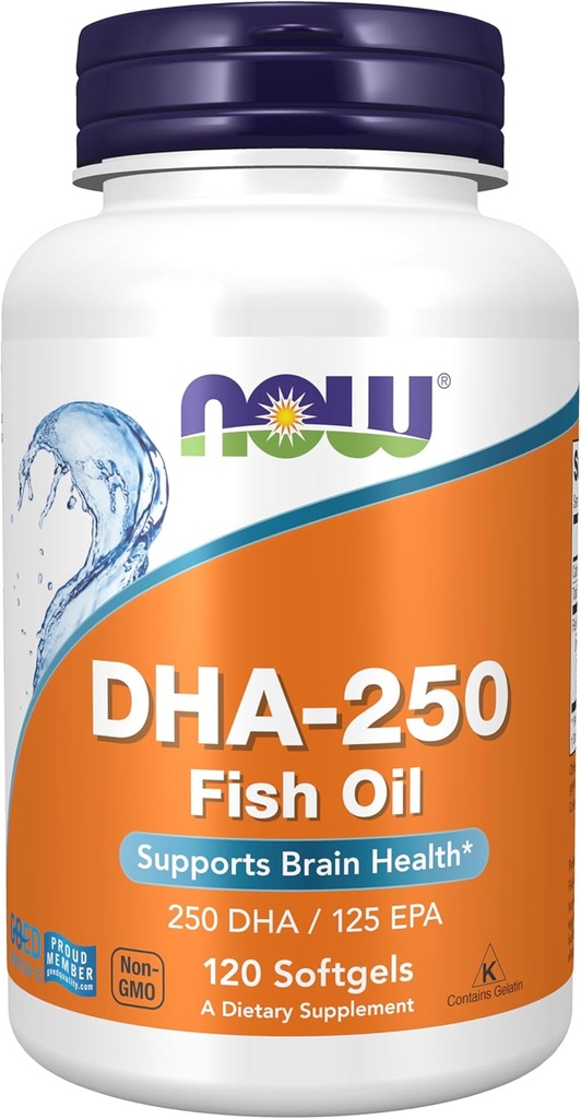 MAINTENANT Compléments alimentaires, DHA-250 avec 125 EPA, Distillé moléculairement, soutient la santé cérébrale*, 120 Softgels