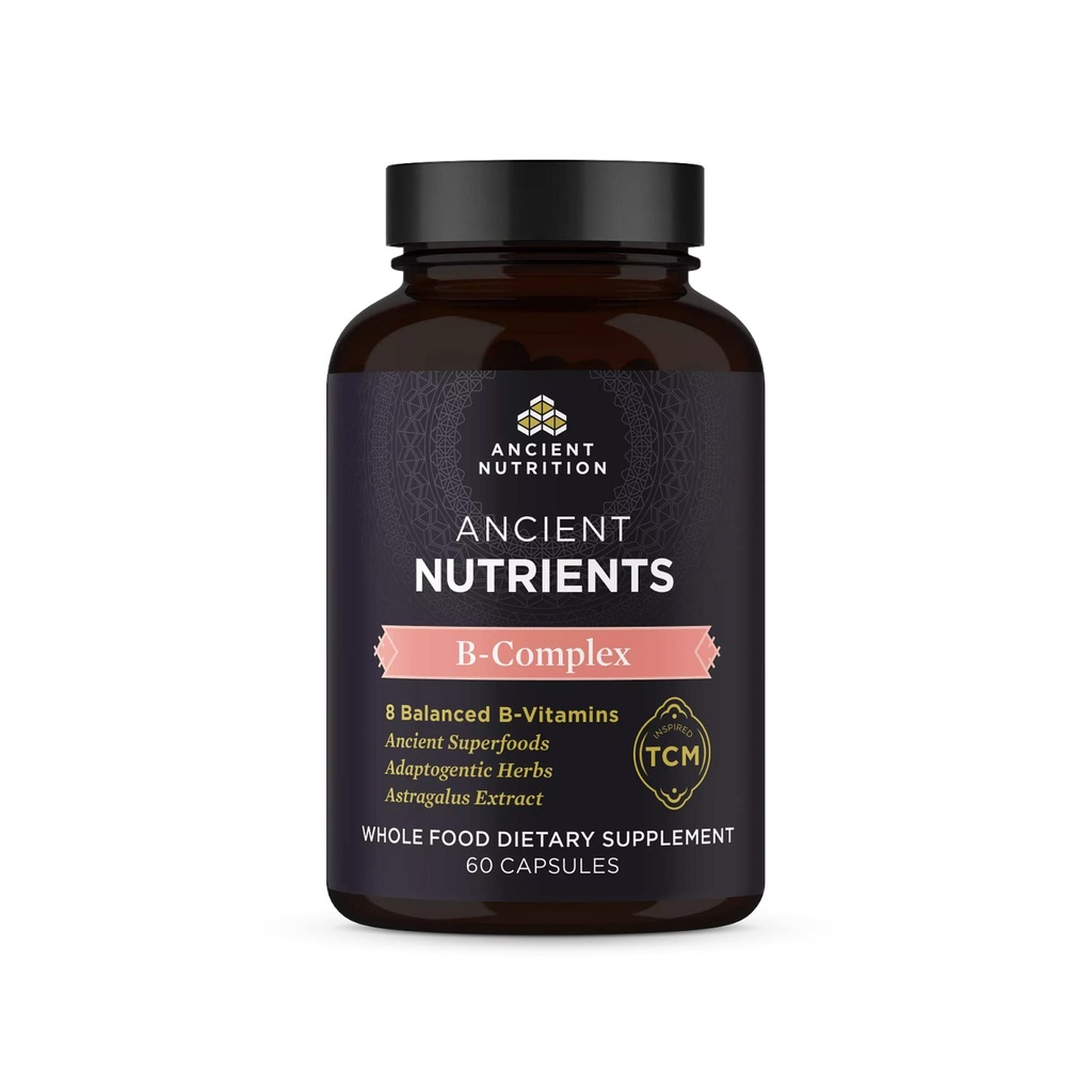 Complément complexe de vitamine B, 8 vitamines B équilibrées, soutient des niveaux d'énergie sains, des herbes adaptogènes, des enzymes activées, paléo & kéto, 60 capsules