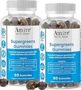 Amire de Dr. Awan Super Greens Gummies, Fruits & Veggies Supplément, Green Superfood pour l'immunité, le métabolisme, la fonction hépatique et le système nerveux, Essentiel 8 Verts, 120ct, 60 jours d'approvisionnement