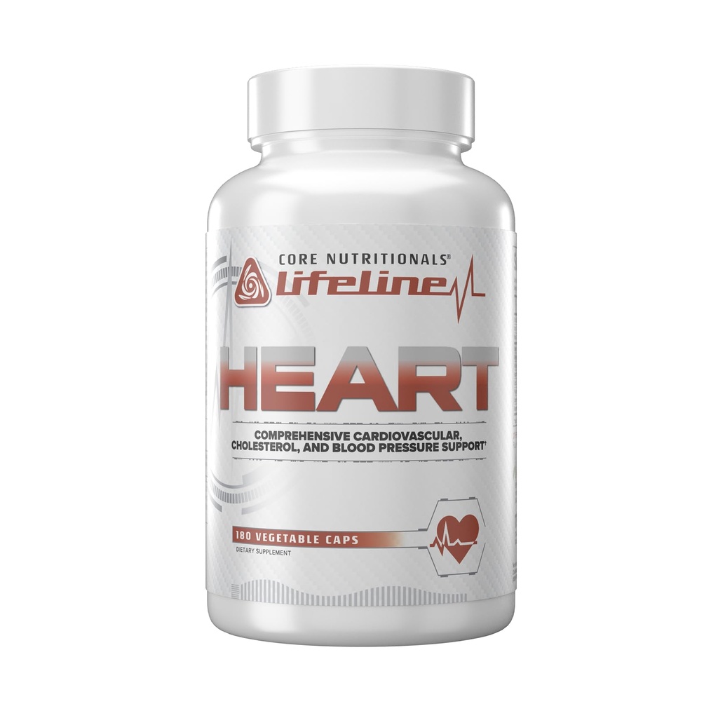 Core Nutritionals Lifeline Heart Supplement | Comprehensive Cardiovascular Support | with Hawthorne Berry, Bergamot, Resveratrol | 180 Vegetable Capsules