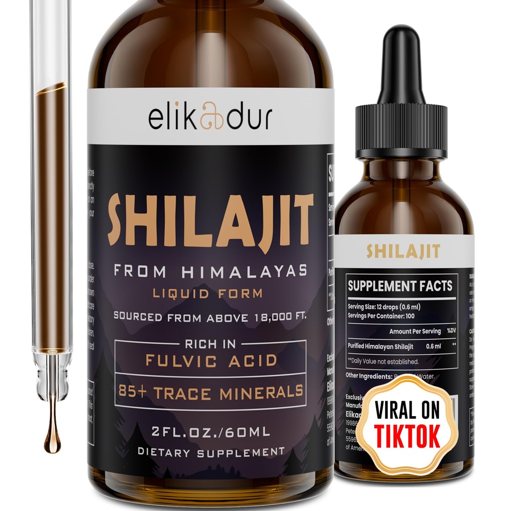 Supplément liquide biologique Shilajit Resin, Shilajit Himalayan, Vitamines liquides pour les femmes et les hommes, 85+ Trace Minerals, Alternative à la résine et aux capsules, Énergie et fonction immunitaire, Vegan, 60 ml