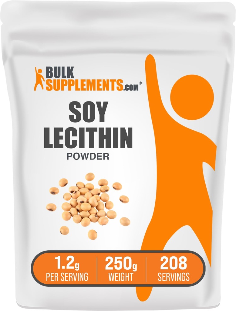 BulkSupplements.com Poudre de lécithine de soja - supplément de lécithine, supplément nutritionnel, grade alimentaire - sans gluten, 1,2 g par portion, 250 g (8,8 oz) (paquet de 1)
