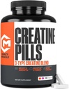 Crazy Muscle Creatine Pills, 5g 3X Pure Creatine Monohydrate, Préentraînement Bulk Mass Gainer, Haute Absorption Facile à prendre TroisAtine 3 Type Performance Optimum pour la croissance maigre, 90 comprimés