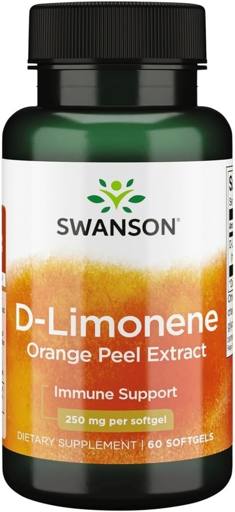 Swanson D-Limonène - Supplément extrait de Peel orange Promouvoir la santé cellulaire - Formule de haute puissance appuyant la défense de la santé - (60 gélules, 250 mg chacune) (1 paquet)