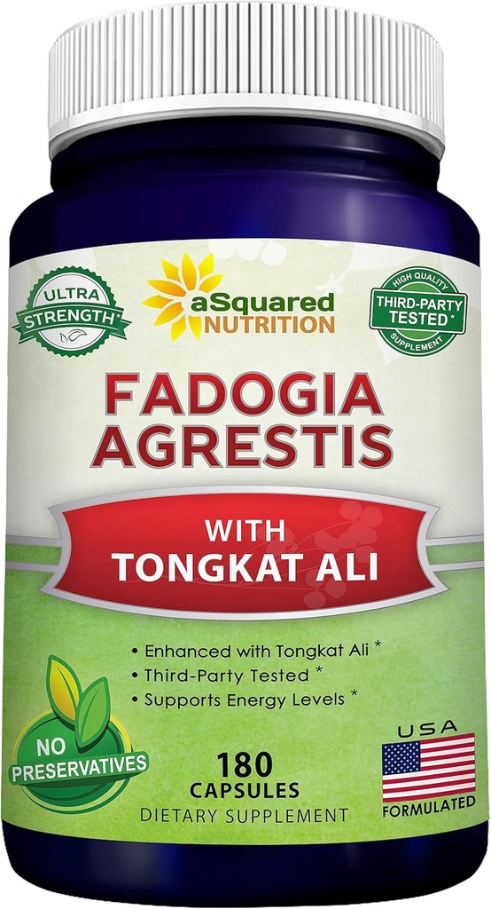aSquared Nutrition Fadogia Agrestis 600mg et Tongkat Ali 400mg Supplément (180 Capsules) - Fadogia Agrestis Extract & Pilons complexes en poudre pour hommes et femmes