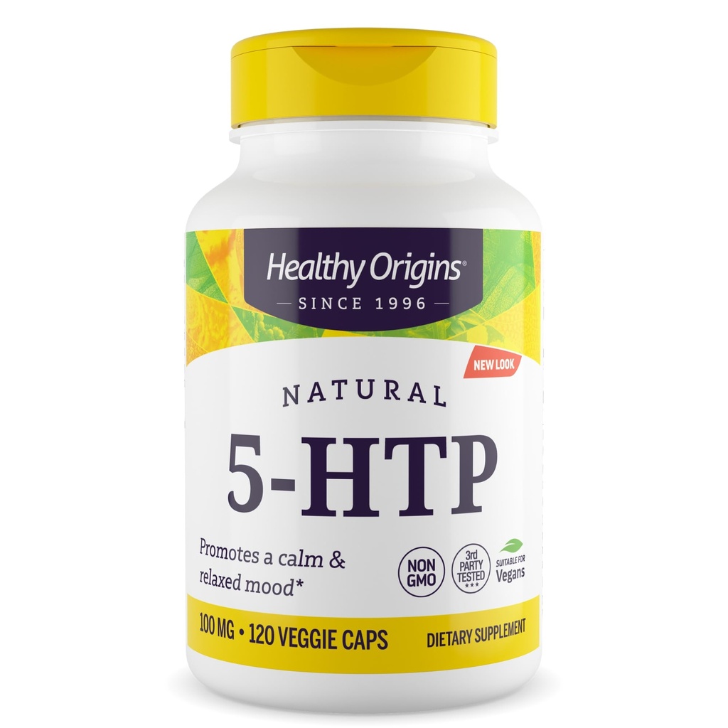 Origines saines - 5-HTP 100mg, 120 Capsules de Veggie, (5-Hydroxytryptophane), Non-OGM, Sans gluten, Vegan