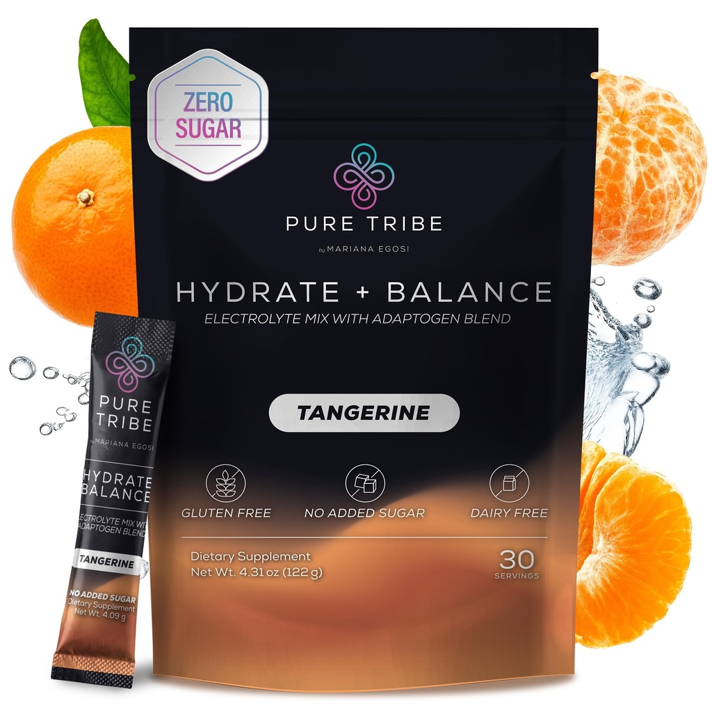 Instant Hydration Electrolytes Powder Packets with Magnesium & Salt – Zero Sugar Hydration Packets with 6 B Vitamins & Adaptogens – Tangerine Electrolyte Drink Mix – 30 Servings