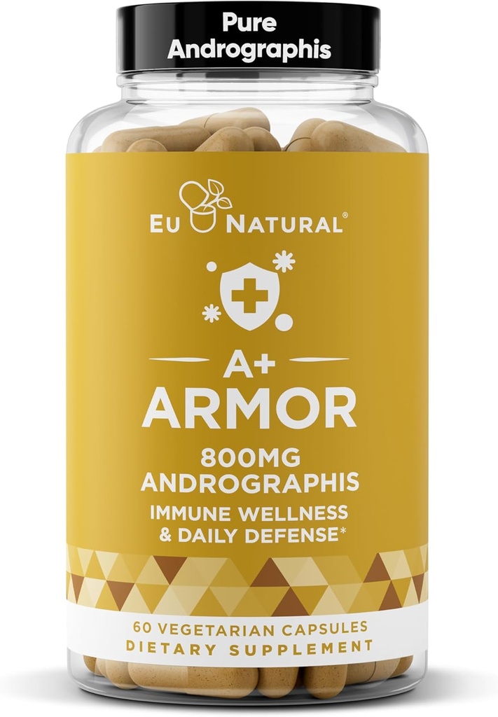 A+ Armor Andrographis Pure 800 Mg – Fonction du système immunitaire en bonne santé, bien-être physique, force potentielle pour la protection saisonnière – Full-Spectrum & Standardized – 60 capsules Vegan Soft