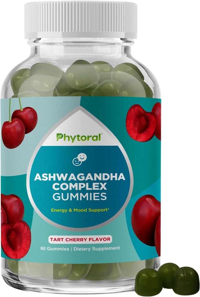 Phytoral Calming Ashwagandha Gummies for Men and Women - Root Extract with Zinc and Vitamin D - Tasty Adaptogen Stress Gummies for Adults - Energy & Mood Support - 60 Ct