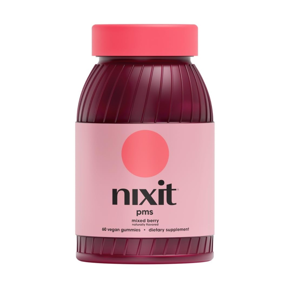 nixit PMS Support Gummies | Chasteberry & Ashwagandha | Vegan | Mixed Berry Naturally Flavoured Supplement | May Help with Relief from Bloating, Cramps, Breast Pain & Mood Swings (60 Gummies)
