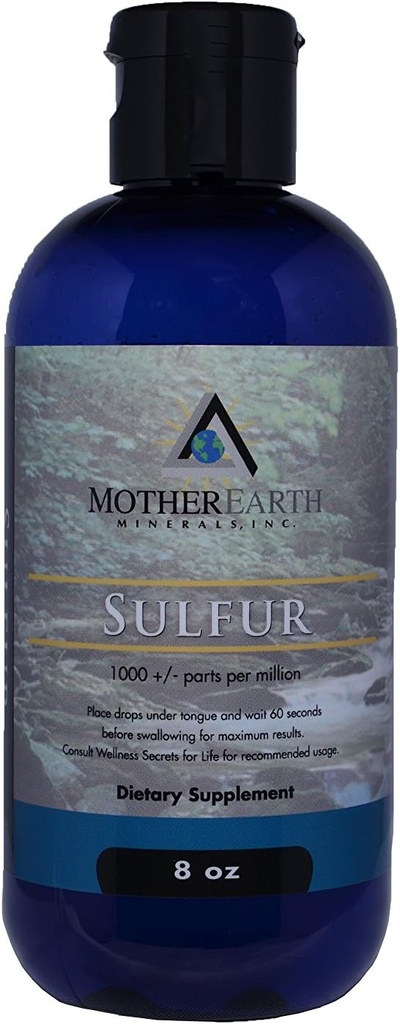 Minéraux de la Terre Mère - Sulfur - Aides à l'élimination des toxines, soutient la circulation sanguine, évacue les radicaux libres, rehausse la peau, la liaison flexible des cellules - 8 Ounce 96 Servants