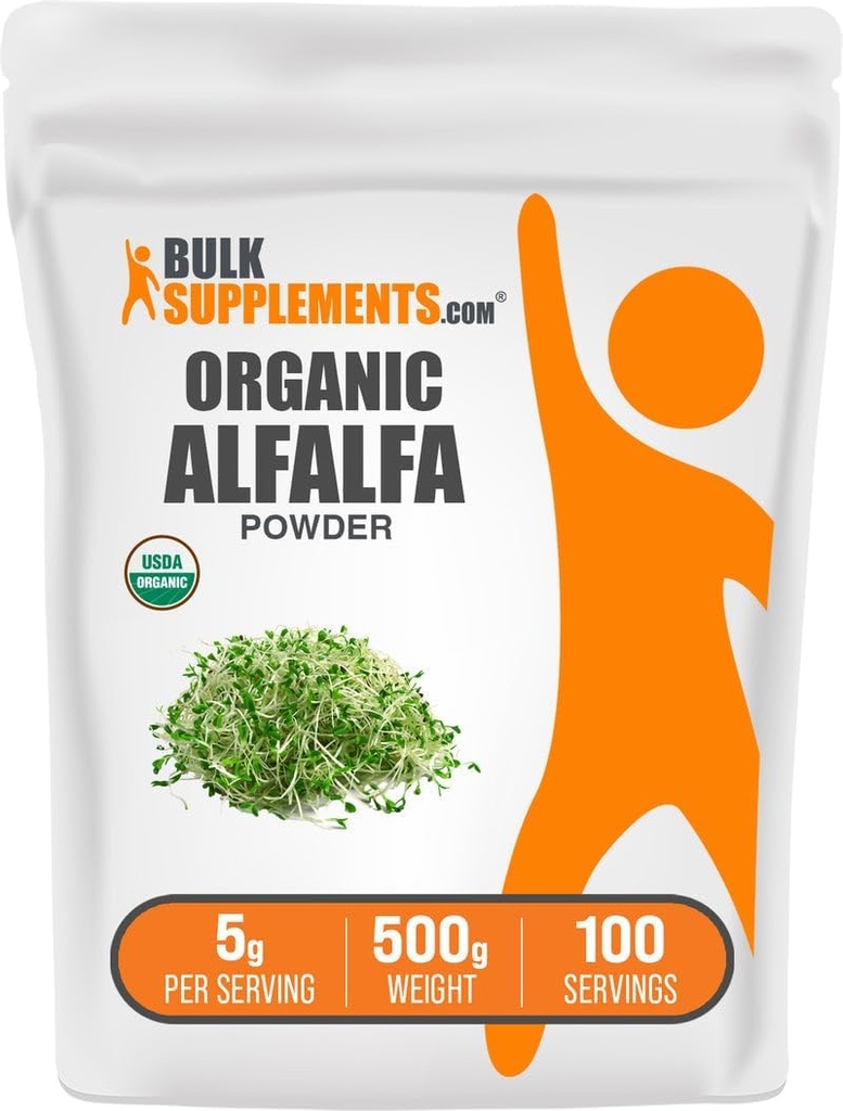 BulkSupplements.com Organic Alfalfa Grass Powder - Alfalfa Supplement, Green Superfood Powder - Vegan & Gluten Free, 5g per Serving, 500g (1.1 lbs) (Pack of 1)