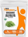 BulkSupplements.com Poudre de graminée d'alfalfa biologique - Supplément d'alfalfa, Poudre de superalimentation verte - Sans végétalien et sans gluten, 5g par portion, 500g (1,1 lb) (paquet de 1)