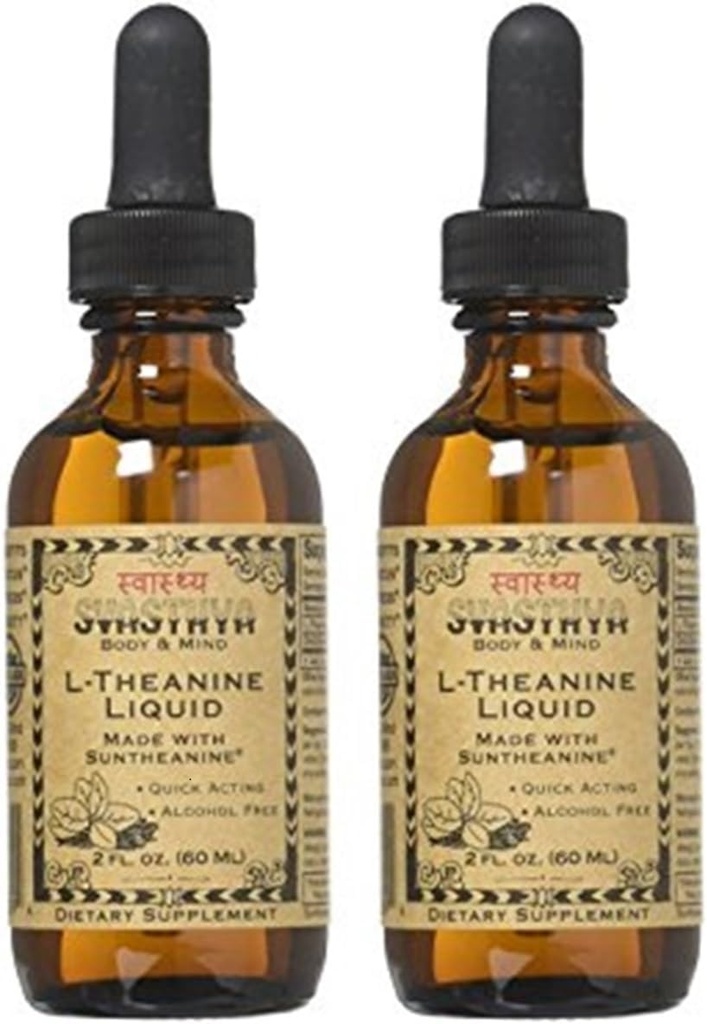 Svasthya Corps et esprit liquide L-Theanine - Sans alcool, Fabriqué aux États-Unis, Suntheanine-GMP, 2 oz - 2 pack