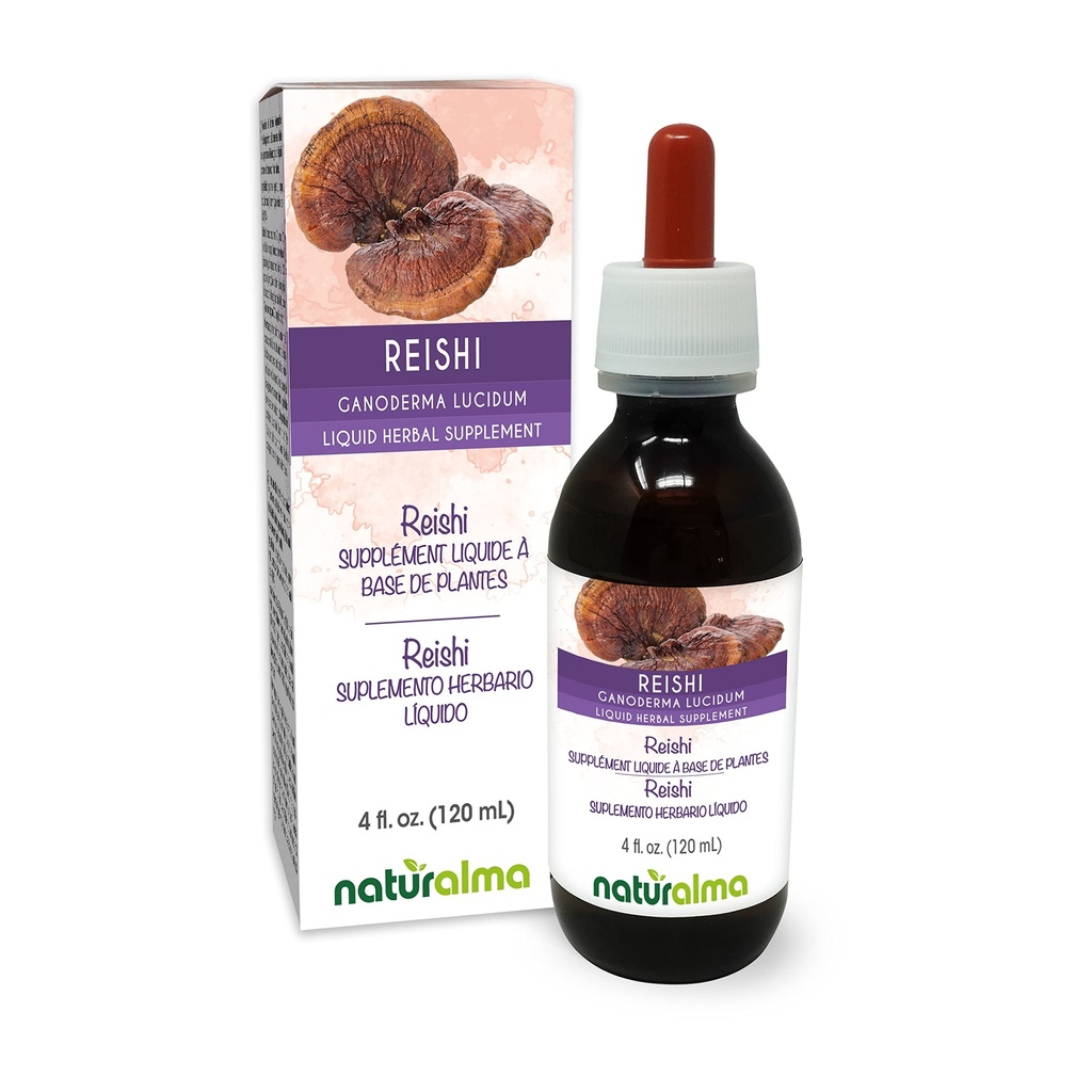 Naturalma Reishi (Ganoderma lucidum) Fongus ou champignons Teinture sans alcool - 4 fl oz Extrait liquide dans les gouttes - Supplément à base de plantes - végétalien