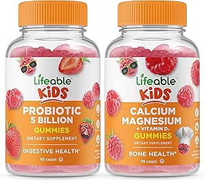 Probiotiques vivants 5 milliards d'enfants + Calcium Magnésium Enfants, Gummies Bundle - Grande dégustation, supplément de vitamine, sans gluten, sans OGM, gummy à croquer