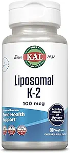 KAL supplément de vitamine liposomique K2 avec MK7 100 mcg - haute absorption, technologie liposomique - support des os avancé - végétalien, sans gluten, fait sans soja, 30 portions, 30 VegCaps
