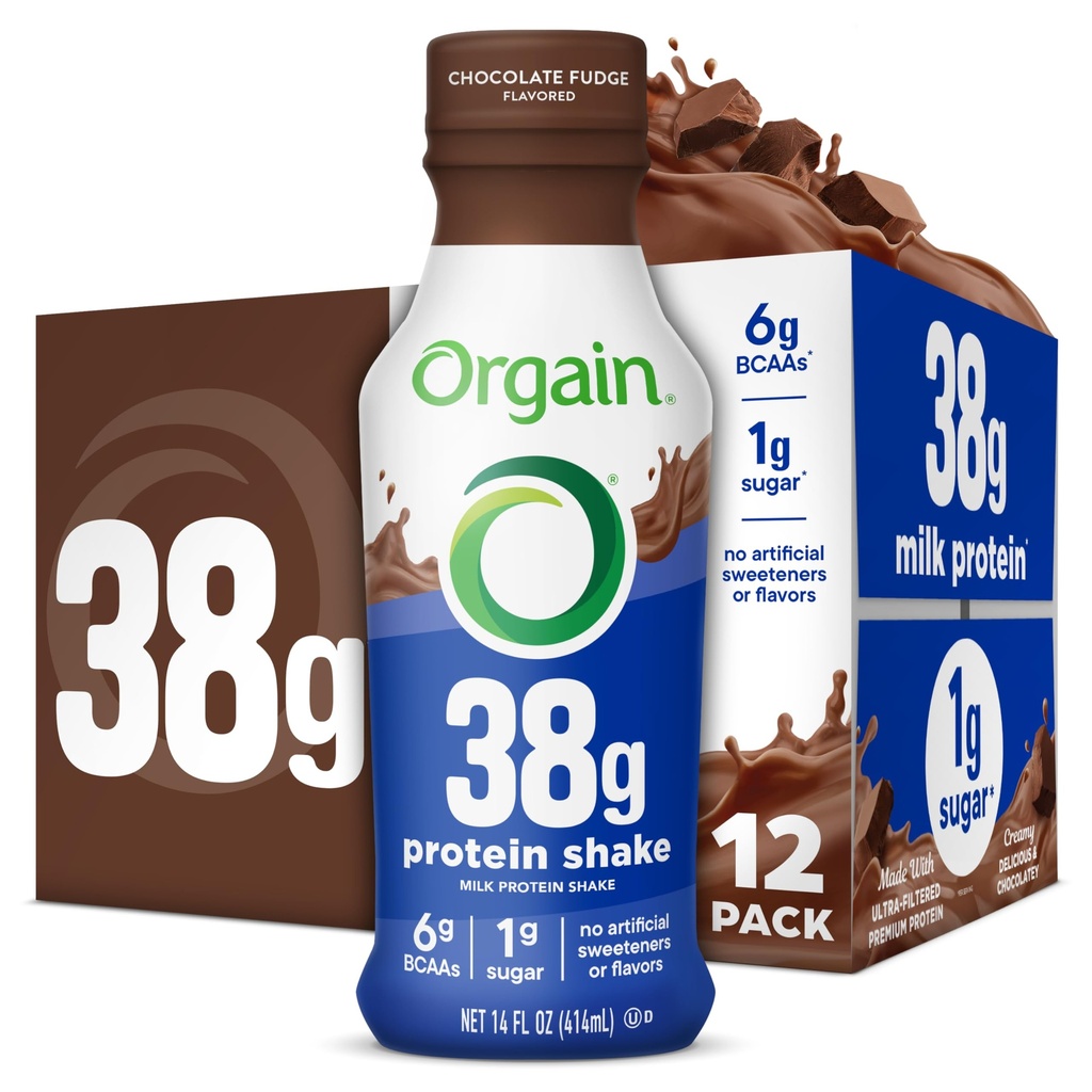 Orgain 38g High Protein Shake, Dairy Isolate Protein Milk, Chocolate Fudge, 6g BCAAs, 1g Sugar Per Serving, Meal Replacement, Ready to Drink, Keto Friendly, Gluten-Free 14 Fl Oz (Pack of 12)