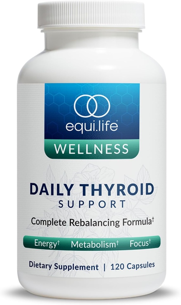 Equilife Thyroïde Support, Vitamines et Minéraux Supplément avec Vitamine C, Zinc, Vitamine E, Iodine et Sélénium, Formule Adaptogènes et Acides Amino, Soutien général du bien-être, Sans gluten, 120 Capsules
