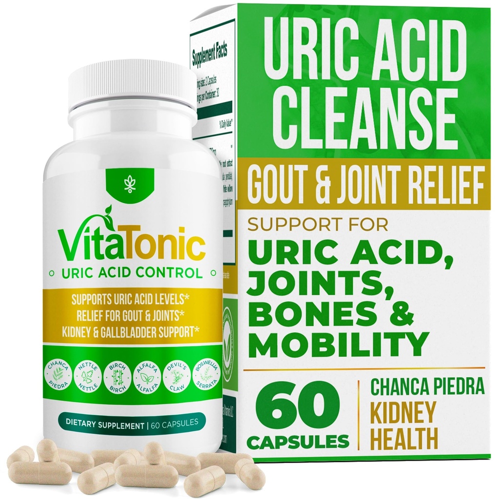 – Vitatonic Uric Acid Balancing Aid for Both Genders - Herbal Joint Care Detox Solution – Enhance Mobility - GMO-Free, Gluten-Free - 60 Capsules. (1)