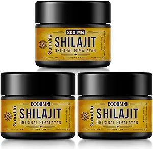 800mg Shilajit Supplément-Shilajit Résine Chilajit biologique pure avec puissance maximale, Original de l'Himalaya avec 85+Trace Minéraux & Acides Fulvic pour Focus & Energie, Immunité,3 Packs