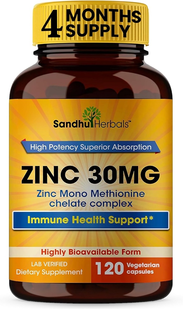 SANDHUHERBALS Zinc 30mg Capsules pour les hommes et les femmes.
