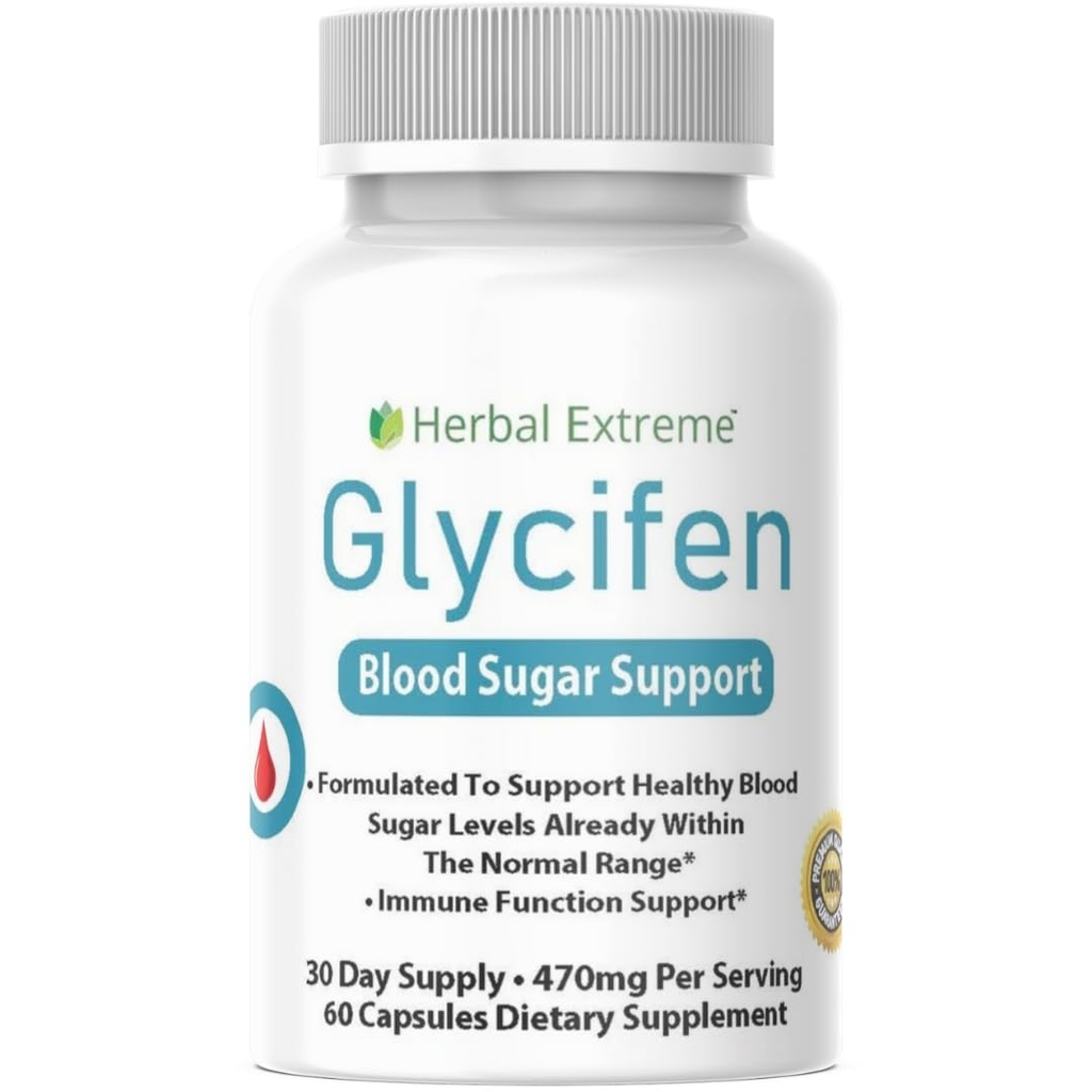 Glycifen 60 Capsules, 470mg, Magnesium, Zinc, Chromium, Manganese, Banaba Leaf Extract, Guggul Resin, Licorice Root Extract, Cinnamon Powder, Gymnema Sylvestre Extract and More