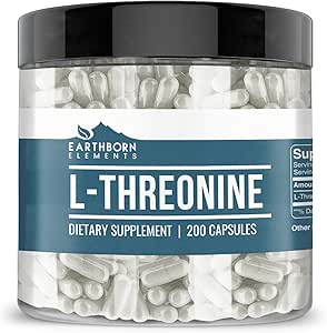 Éléments terriens L-Thréonine 200 Capsules, Acides aminés essentiels, Pure et non dilués, Pas d'additifs