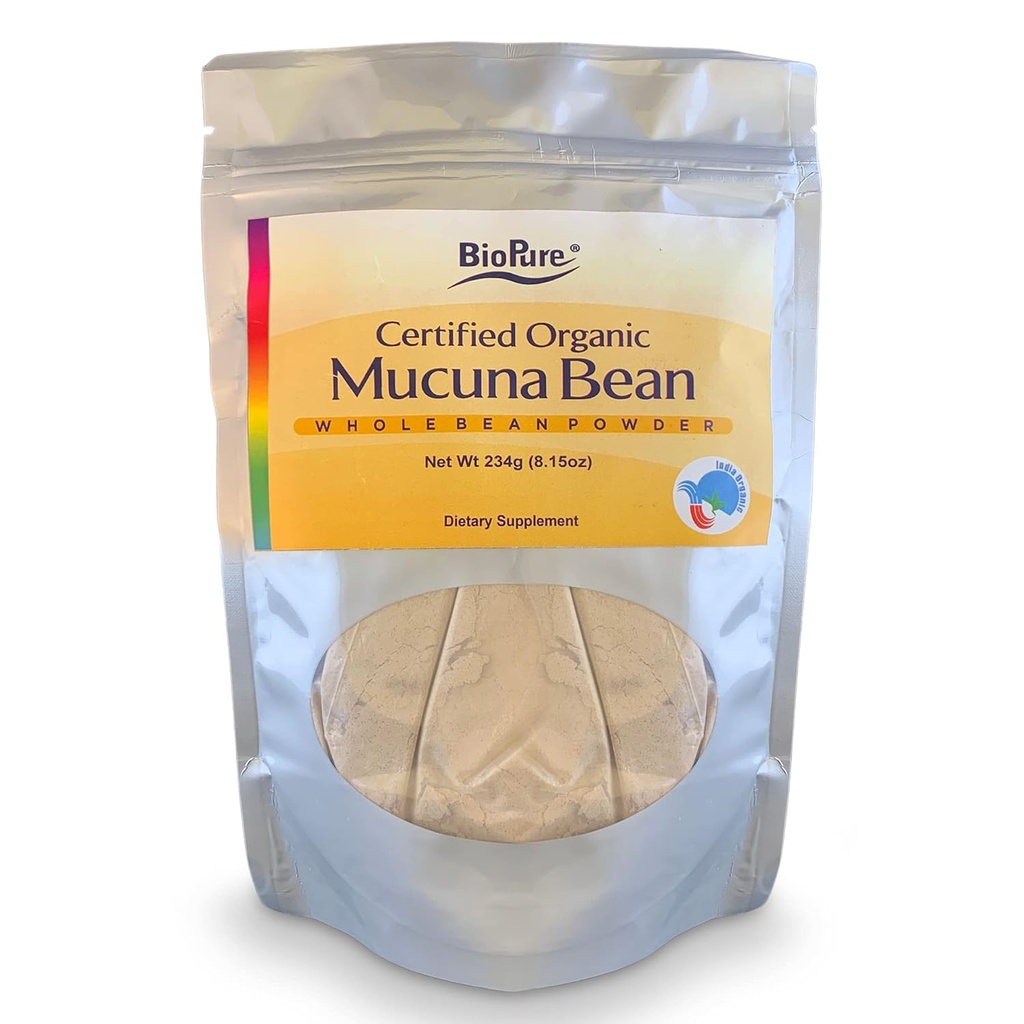 BioPure Certified Bio Mucuna Bean Powder – Supplément naturel nootropique et adaptogène avec Dopamine et sérotonine pour soutenir la santé du cerveau, la réponse du corps au stress et le bien-être global – 8,15 oz