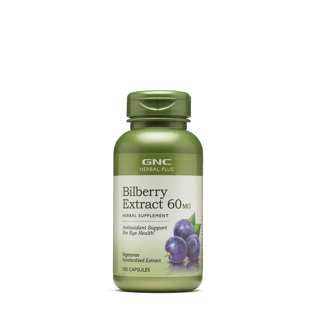 GNC Herbal Plus Bilberry Extract Supplement, Végétarien, Soutien Eye and Health, 100 portions
