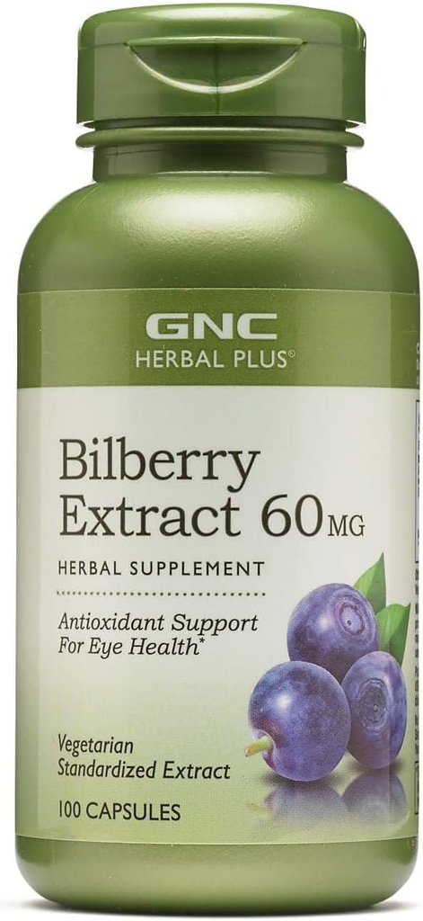 GNC Herbal Plus Bilberry Extract Supplement, Végétarien, Soutien Eye and Health, 100 portions