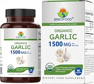 Brieofood Ail biologique 1500mg, 45 portions, végétarien, sans gluten, 90 comprimés végétariens